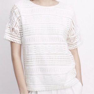 NWOT Vince Geo Lace Overlay Short Sleeve Top Off White Size Small
